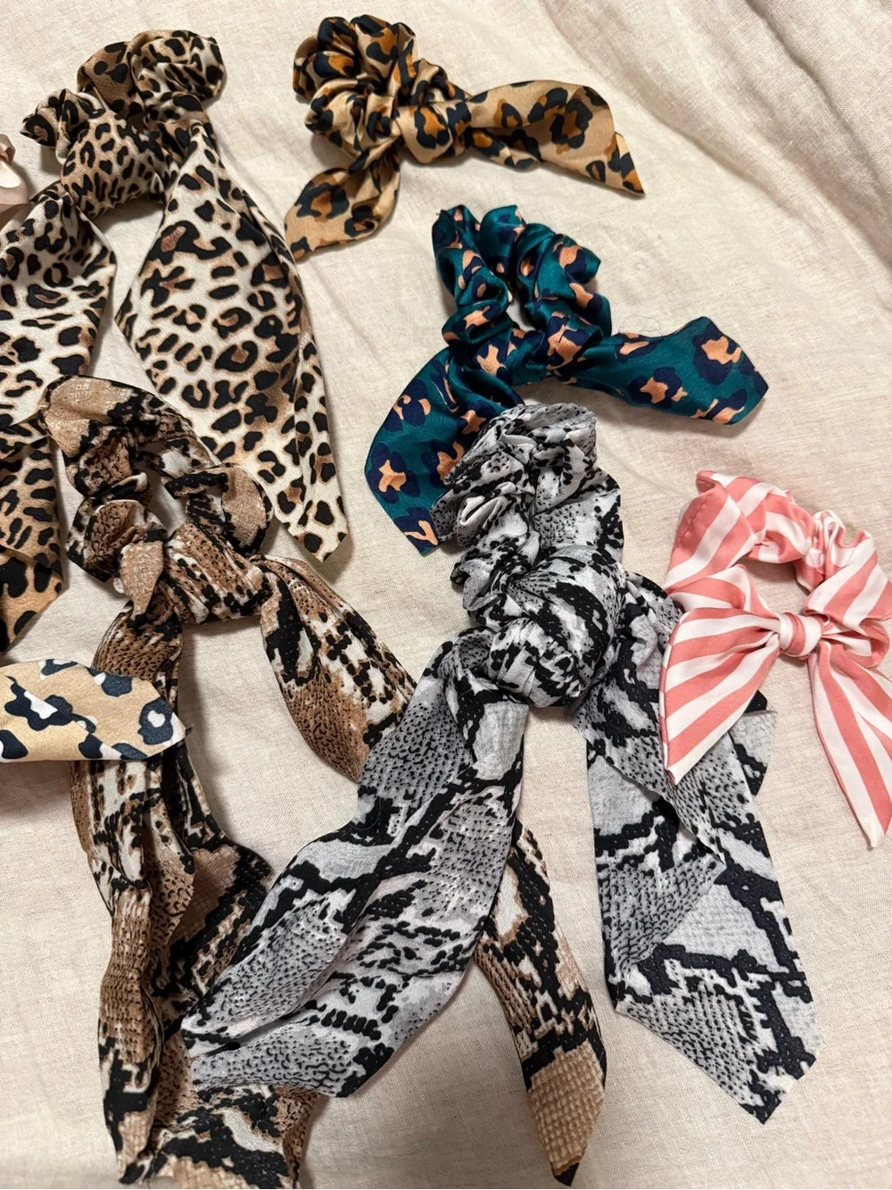 Leopard & Animal Print Satin Hair Scarf Set of 10 - Neutral Mix